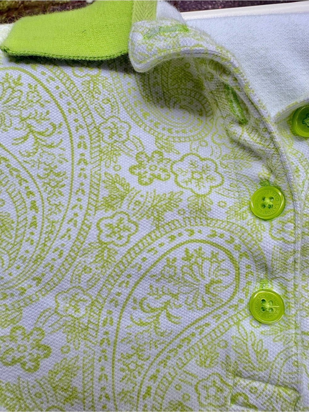 Lands' End Lime Paisley Polo Shirt